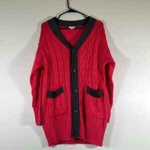 Lularoe Lucille cable knit sweater cardigan button up size small hot pink